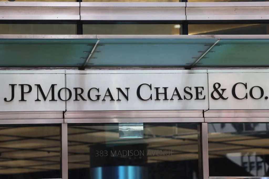 JPMorgan Chase & Co. sign on building facade at 383 Madison Avenue entrance