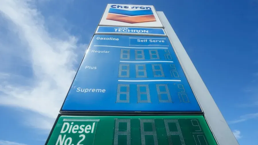 Gas station price sign showing Tesoro branding with diesel pump pricing display.