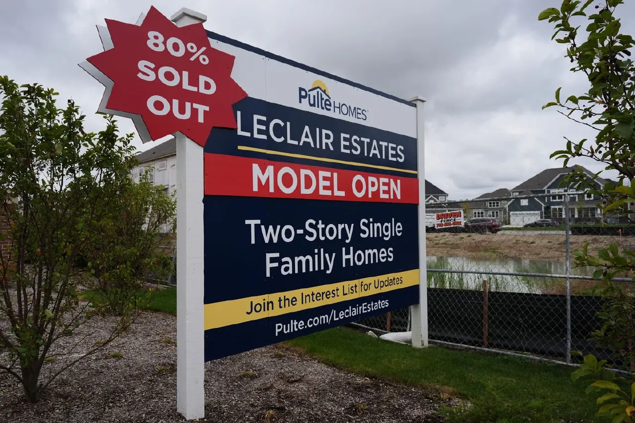 Pulte Homes sign reading 80% sold out for Leclair Estates new two-story homes.