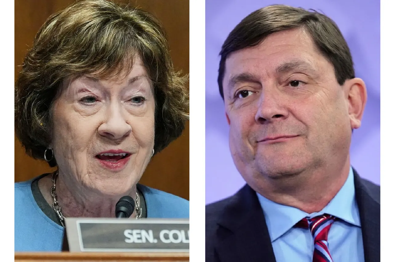 Split image: woman speaking at a hearing microphone beside a man in a suit and tie