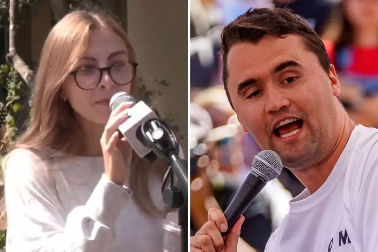 Split image: a woman with glasses speaking into a microphone beside a man speaking at a microphone.